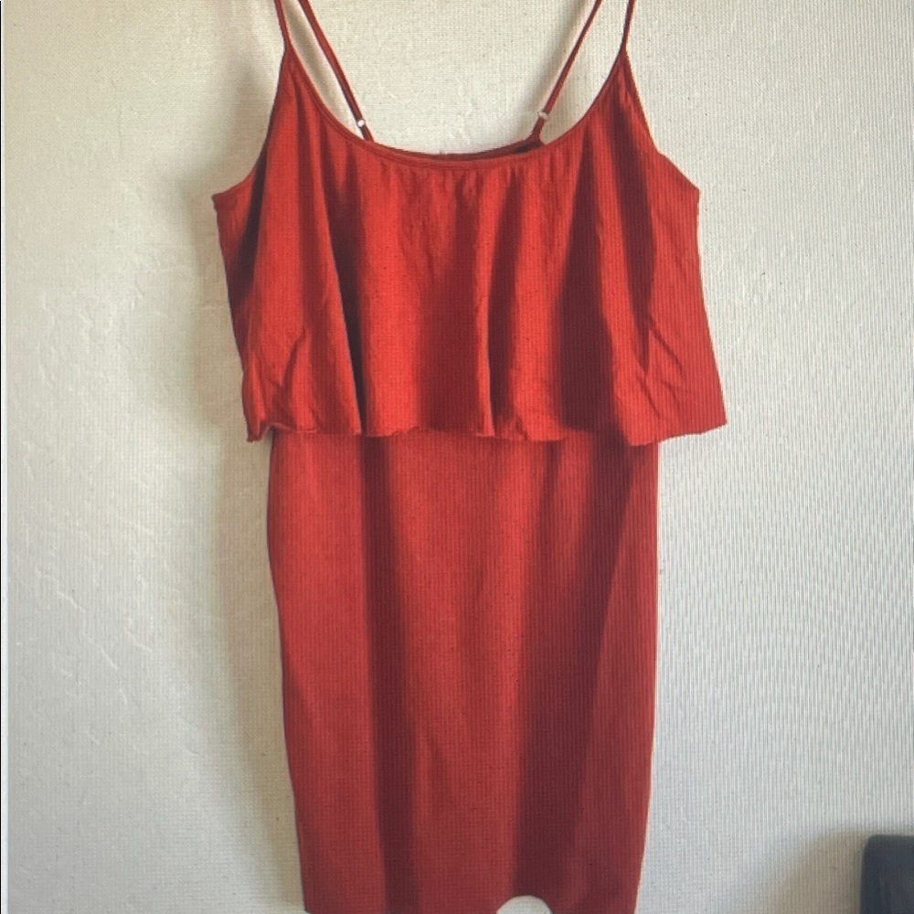 Free People Red Ruffle-Overlay Camisole Dress